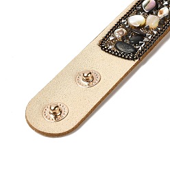 Coquille Bracelet à cordon pression en faux suède, bracelet en perles de coquillages naturels pour hommes femmes, 8-5/8 pouce (22 cm)