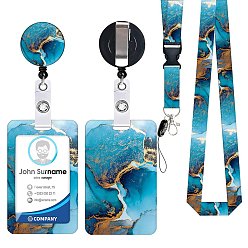 Темно-Голубой Наборы держателей для бейджей из АБС-пластика, включает ремешок и выдвижную катушку для значков, держатели удостоверений личности с прозрачным окном, прямоугольные, глубокое синее небо, 110x70 мм