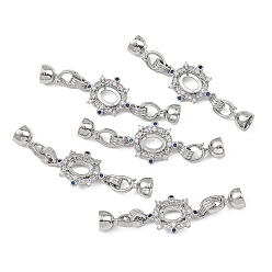 Platinum SHEGRACE Flower Brass Micro Pave Clear Cubic Zirconia Fold Over Clasps, Lead Free & Cadmium Free & Nickel Free, Platinum, 33mm