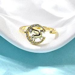 Настоящее золото 18K Латунные кольца-манжеты с микропаве и прозрачным цирконием для женщин, без кадмия, без никеля и без свинца, плоские круглые с единорогом, реальный 18 k позолоченный, 11.5 мм, внутренний диаметр: 17.5 мм