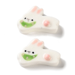 Green Handmade Porcelain Beads, Hand Painted, Rabbit, Green, 16x24.5x9mm, Hole: 3mm