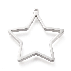 Нержавеющая Сталь Цвет Не тускнеет 304 подвески из нержавеющей стали с открытой задней частью, двусторонняя полировка, для diy уф смолы, эпоксидная смола, Прессованные цветочные украшения, звезда, цвет нержавеющей стали, 34x32x3 мм, отверстие : 2 мм