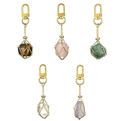 Золотой Латунная плетеная цепочка, держатель, подвеска, украшения, с самородками из драгоценных камней и поворотными застежками из сплава, золотые, 80~90 мм