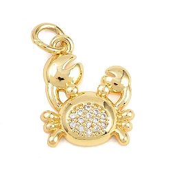 Настоящее золото 18K Латунные микропаве прозрачные подвески с фианитом, без кадмия и без свинца, крабовые прелести, реальный 18 k позолоченный, 15.5x13x3.5 мм, отверстие : 3.5 мм