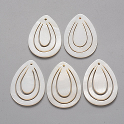 Freshwater Shell Natural Freshwater Shell Pendants, Teardrop, 28.5~29.5x21x2mm, Hole: 1.4mm