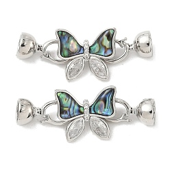 Платина Бабочка латунная микропаве прозрачный кубический цирконий складные застежки, без кадмия, без никеля и без свинца, с естественной оболочкой paua, платина, 38 мм