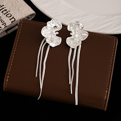 Серебро Серьги-гвоздики с кисточками из цинкового сплава, цветок, слева и справа, серебряные, 95.3x23.9 мм
