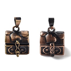 Red Copper Carved Cuboid Rack Plating Brass Prayer Box Pendants, Wish Box, Nickel Free, Red Copper, 17x16x18mm, Hole: 5x3mm