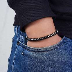 Плоский Круглый Браслеты из плетеных бусин из натурального немагнитного гематита для женщин и мужчин, плоско-круглые