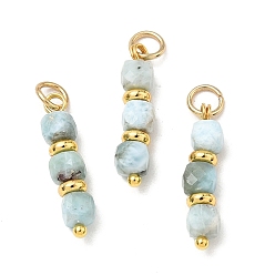 Золотой Натуральный Larimar подвески, Граненые кубические подвески из бисера с латунными бусинами и 304 открытыми соединительными кольцами из нержавеющей стали, золотые, 20.5x4.5x4.5 мм, отверстие : 3.5 мм