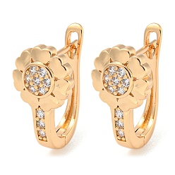 Light Gold Латунные серьги-кольца из прозрачного кубического циркония, цветок, золотой свет, 18.5x10 мм