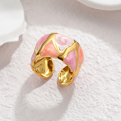 Разноцветный 304 Открытые кольца из эмалированной нержавеющей стали, треугольник шаблон, золотые, красочный, 16 мм