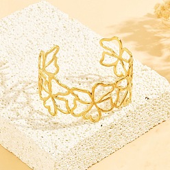 Doré  304 Bracelets manchettes ouverts en acier inoxydable à motif floral ajouré pour femmes, or, diamètre intérieur: 2.44x2.09 pouce (6.2x5.3 cm)