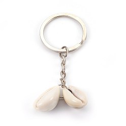 Platinum Cowrie Shell Keychain, with Iron Key Clasp, Platinum, 79mm