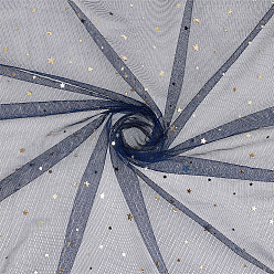 Prussian Blue 10 Yards Polyester Fabrics, with Star & Moon Sequin, Prussian Blue, 1450x0.3mm