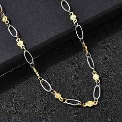 Золотой & Цвет Нержавеющей Стали 304 ожерелья из нержавеющей стали с цветочными звеньями для женщин, золотые и нержавеющая сталь цвет, 17.91 дюйм (45.5 см)