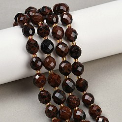 Красный Обсидиан Натурального красного дерева обсидиана бисер нитей, граненые, овальные, с бисером, 9x10 мм, отверстие : 1.2 мм, около 32 шт / нитка, 15.75'' (40 см)