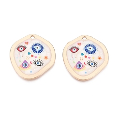 Разноцветный Печатные эмали подвески сплава, самородки, амулеты от сглаза и НЛО, стойки покрытие, без кадмия и без свинца и без никеля, золотые, красочный, 32.5x30x2~2.5 мм, отверстие : 2 мм