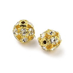 Золотой 10мм латунные хрустальные бусины со стразами, круглые, для ювелирных проектов, золотые, 9~10x10 мм, отверстие : 1.4 мм