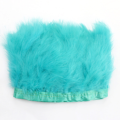 Dark Turquoise Turkey Feather Fringe Trimming, Costume Accessories, Dyed, Dark Turquoise, 5-1/8 inch(130mm), about 2.19 Yards(2m)/Bag