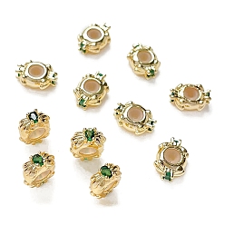 Real 18K Gold Plated Brass Micro Pave Green Cubic Zirconia Beads, Long-Lasting Plated, Real 18K Gold Plated, 10x7.5x4mm, Hole: 1.4mm