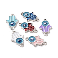 Платина Соединители звеньев сплава эмали, рука хамсы / рука мириам со сглазом, разноцветные, платина, 23.5x14.5x2 мм, отверстие : 1.8 мм