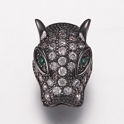 Gunmetal Brass Micro Pave Cubic Zirconia Beads, Leopard, Clear, Gunmetal, 14.5x10x7.5mm, Hole: 2x4mm