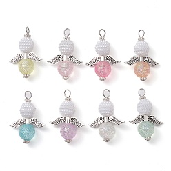 Antique Silver Imitation Pearl Acrylic and Transparent Acrylic Beads Pendant, Angel, Antique Silver, 31.5x22x9.5mm, Hole: 3.5mm