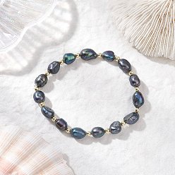 Полуночно-синий Браслеты из натуральных пресноводных бусин искусственного жемчуга для женщин, картофель, темно-синий, внутренний диаметр: 2-1/4 дюйм (5.8 см)