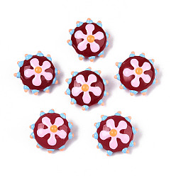 Коричневый Бусины лэмпворк , неровный плоский круглый с цветком, коричневые, 18.5~20x10~11 мм, отверстие : 1 мм