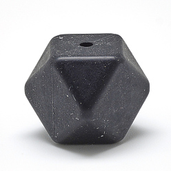 Black Food Grade Eco-Friendly Silicone Beads, Chewing Beads For Teethers, DIY Nursing Necklaces Making, Faceted Cube, Black, 17x17x17mm, Hole: 2mm