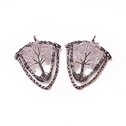 Хрусталь Большие кулоны из кристалла натурального кварца, с латунной фурнитурой , щит, Красная медь, 57~59x47.5x8 мм, отверстие : 5 мм