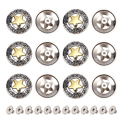 Платиновый & Золотой 12 полутрубчатые заклепки из сплава для сумок, плоские круглые со звездой, платиной и золотом, 28.5x6 мм, отверстие : 2.5 мм