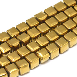 с Золотистым Покрытием Гальванизировать немагнитных синтетический гематит бисер пряди, граненый куб, с золотым покрытием, 6x6x6 мм, отверстие : 2 мм, около 71 шт / нитка, 15.7 дюйм