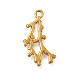 Настоящее золото 18K 304 подвески из нержавеющей стали, ветвь очарование, ионное покрытие (ip), реальный 18 k позолоченный, 21x12x1.5 мм, отверстие : 1.6 мм