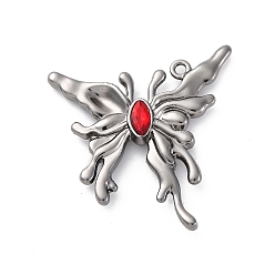 Платина Готическая стойка подвески из сплава с покрытием, с красными стразами, бабочка, платина, 32x30x9.5 мм, отверстие : 1.6 мм