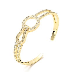 Настоящее золото 18K Прозрачный кубический циркониевый узел открытый браслет-манжета, украшения из латуни для женщин, без кадмия, без никеля и без свинца, реальный 18 k позолоченный, внутренний диаметр: 2-1/4 дюйм (5.7 см)