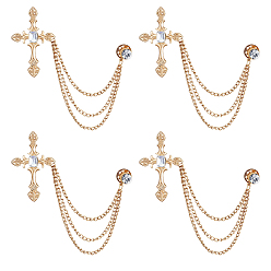 Golden Cross Alloy Rhinestone Lapel Pin Backs, Hanging Chain Brooch for Backpack Clothes, Golden, 125mm