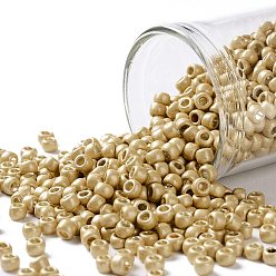 (PF557F) PermaFinish Gold Metallic Matte Круглые бусины toho, японский бисер, (pf 557 f) матовый металлик Permafinish Gold Metallic, 8/0, 3 мм, отверстие : 1 мм, Около 222 шт / 10 г