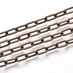 Красная Медь Цепи из несваренного железа, Плоско-овальные, тянутые удлиненные кабельные цепи, с катушкой, Красная медь, 10x5x1 мм, около 82.02 футов (25 м) / рулон