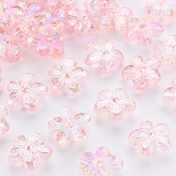 Pink Прозрачные акриловые бусины, AB цвет, цветок, розовые, 14.5x15.5x7 мм, отверстие : 1.8 мм, Около 657 шт / 500 г