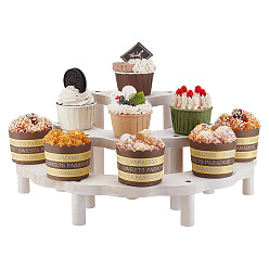 (404) Непрозрачное AB Кислое яблоко 3-ярусные полукруглые деревянные подставки для кексов, держатель для органайзера для кексов, цветочный белый, 40.2x20.1x31.5 см