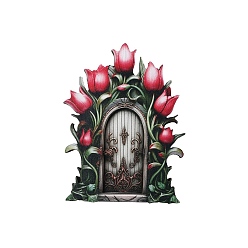 Цветок Украшения для деревянных дверей, миниатюрная волшебная дверь на елку, для дома, садовые украшения, цветочная дверь, цветок, 100x75 мм