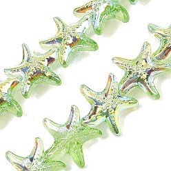 Светло-зеленый Стеклянные бусины с гальваническим покрытием , морская звезда, с покрытием AB цвета, с половиным покрытием, светло-зеленый, 14.5~15x15.5~16x7~7.5 мм, отверстие : 0.8~1 мм, около 60 шт / нитка, 28.74'' (73 см)