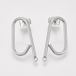 Stainless Steel Color Left and Right Non-Tarnish 304 Stainless Steel Stud Earring Findings, with Ear Nuts/Earring Backs, Stainless Steel Color, 24x12x1.5mm, Hole: 1.5mm, Pin: 0.8mm