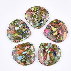 Разноцветный Синтетическая золотая линия регалит / имперская яшма / подвески из яшмы с морскими осадками, окрашенные, слеза, красочный, 40.5x40.5x7 мм, отверстие : 1.2 мм