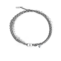 Taurus Men's Constellation Stainless Steel Necklace, Cable & Curb Chains Double Layer Necklace, Taurus, 20.08~31.50 inch(51~80cm)