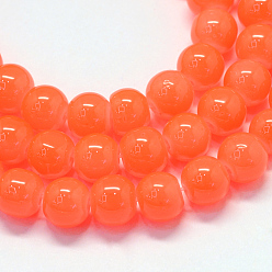 Coral Baking Painted Imitation Jade Glass Round Bead Strands, Coral, 6.5mm, Hole: 1.5mm, about 145pcs/strand, 31.8 inch