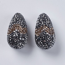 Свет Колорадо Топаз Бусины со стразами, полимерная глина , слеза, светло-коричневый топаз и гематит, 27x15x14 мм, отверстие : 1 мм