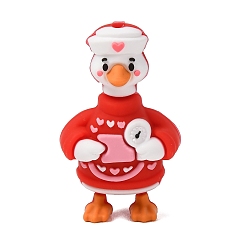Duck Animal Silicone Beads, Focal Beads, Red, Nurse Duck, 36x22x19mm, Hole: 2mm